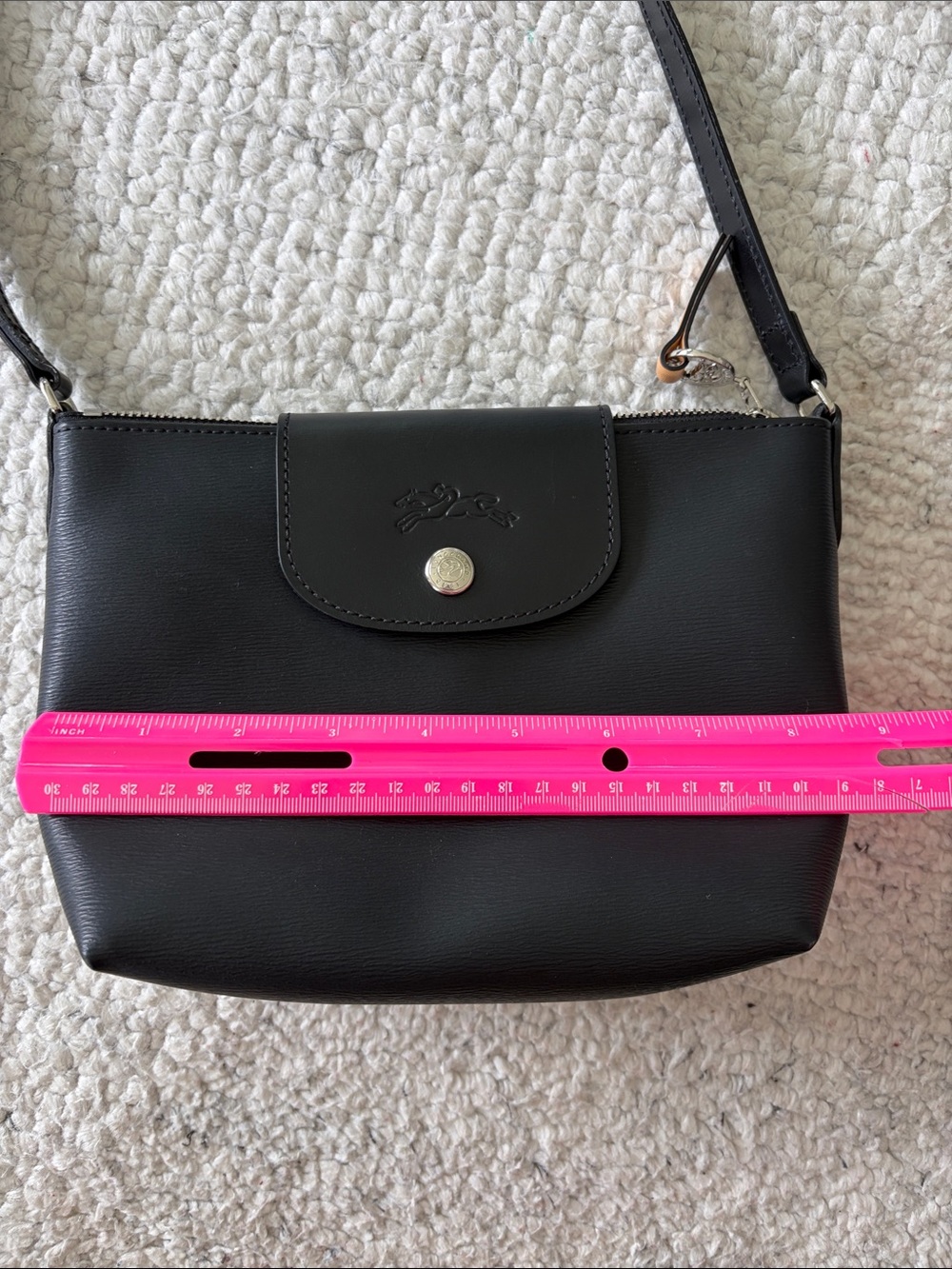 Longchamp Black Crossbody with Tan Leather Pull Tab - Picture 8 of 11